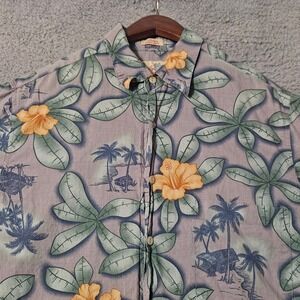 Vintage Reyn Spooner Medium Aloha Hawaiian Floral Shirt Regency Cotton Lawn Blue